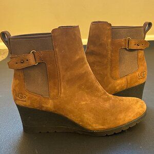 UGG Women's Suede Wedge Bootie with Shearling Lining